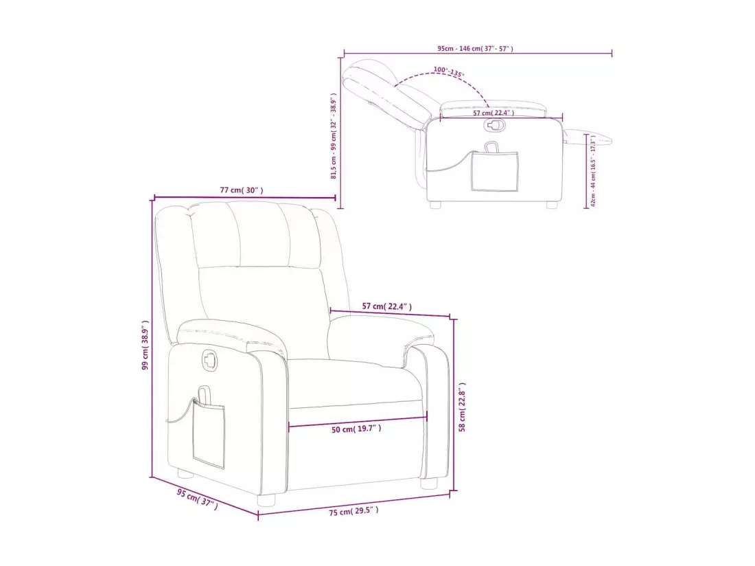 Fauteuil de massage inclinable Gris foncé Tissu