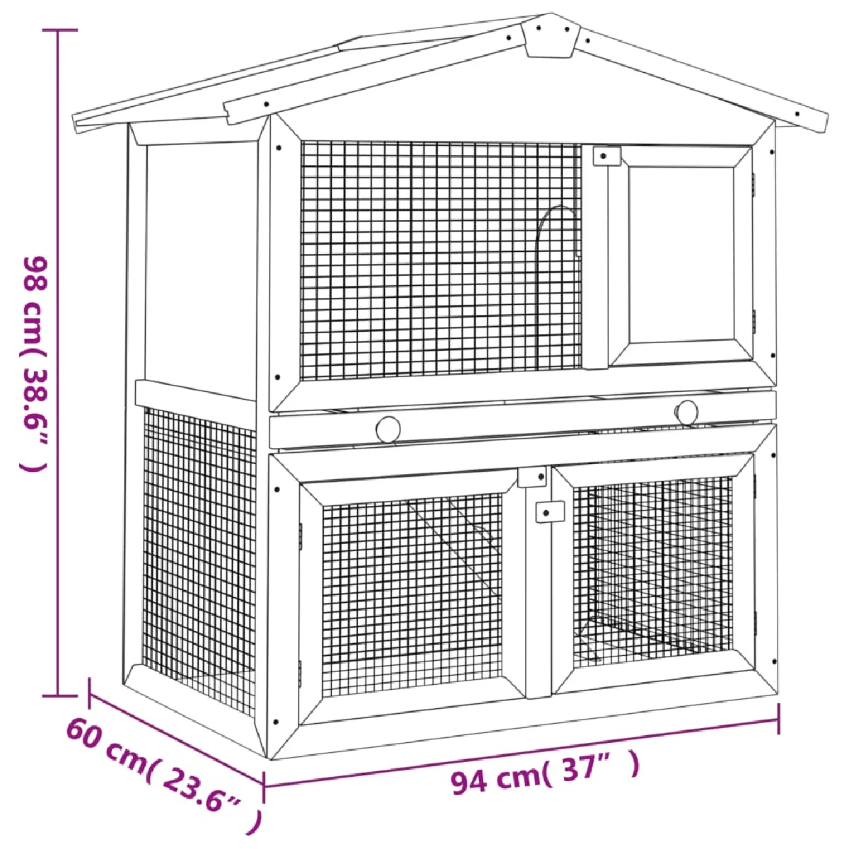 vidaXL Clapier d'extérieur Bois 3 Portes