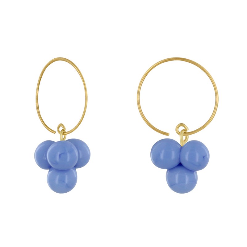 Boucles d'Oreilles Créoles Laiton et Bouquet de Perles de Verre