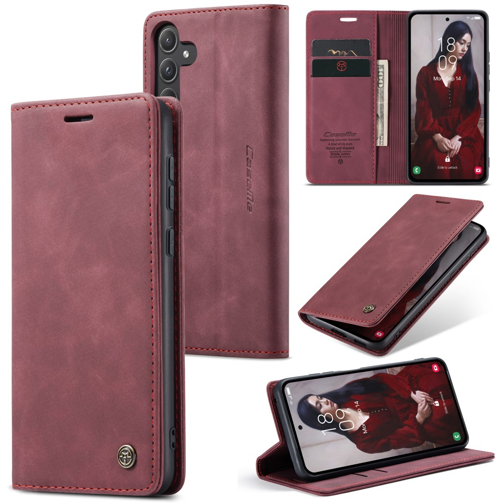 Samsung Galaxy A55 Leder Tasche Flip Wallet Etui mit Kartenfächern - Dunkelrot