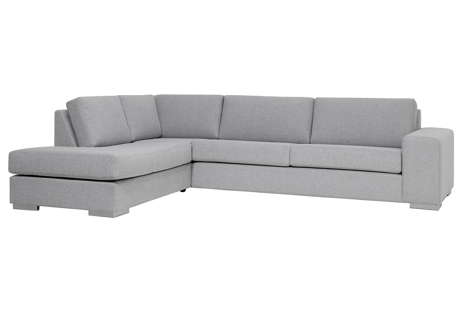 Modern Living hjørnesofa 3-seter med åpen ende venstre. I tekstil Solid 3/1 lys grå og 4,5cm aluminiumsben. Arm B