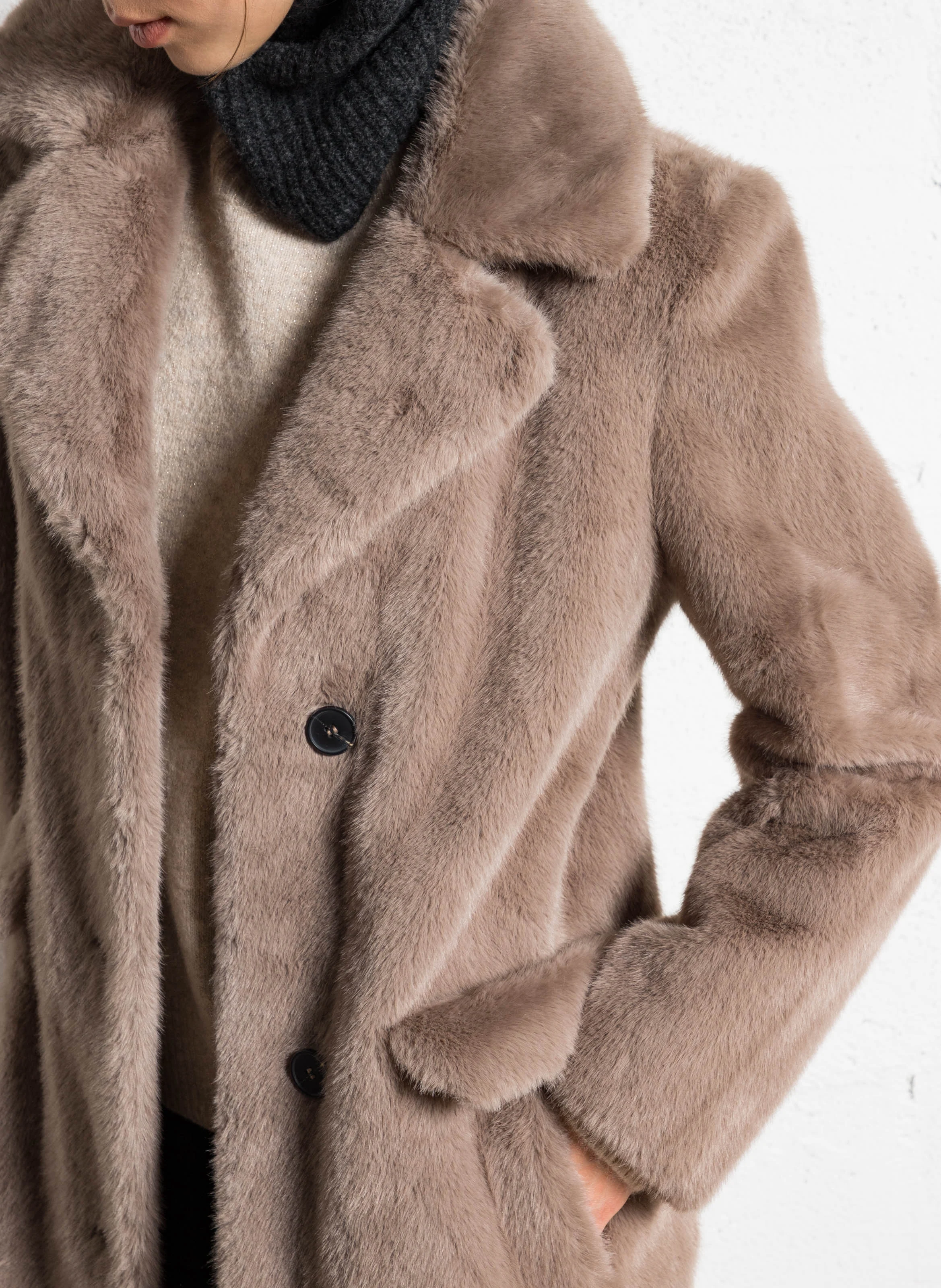 ALBERTINE - Manteau long effet fourrure | Gris