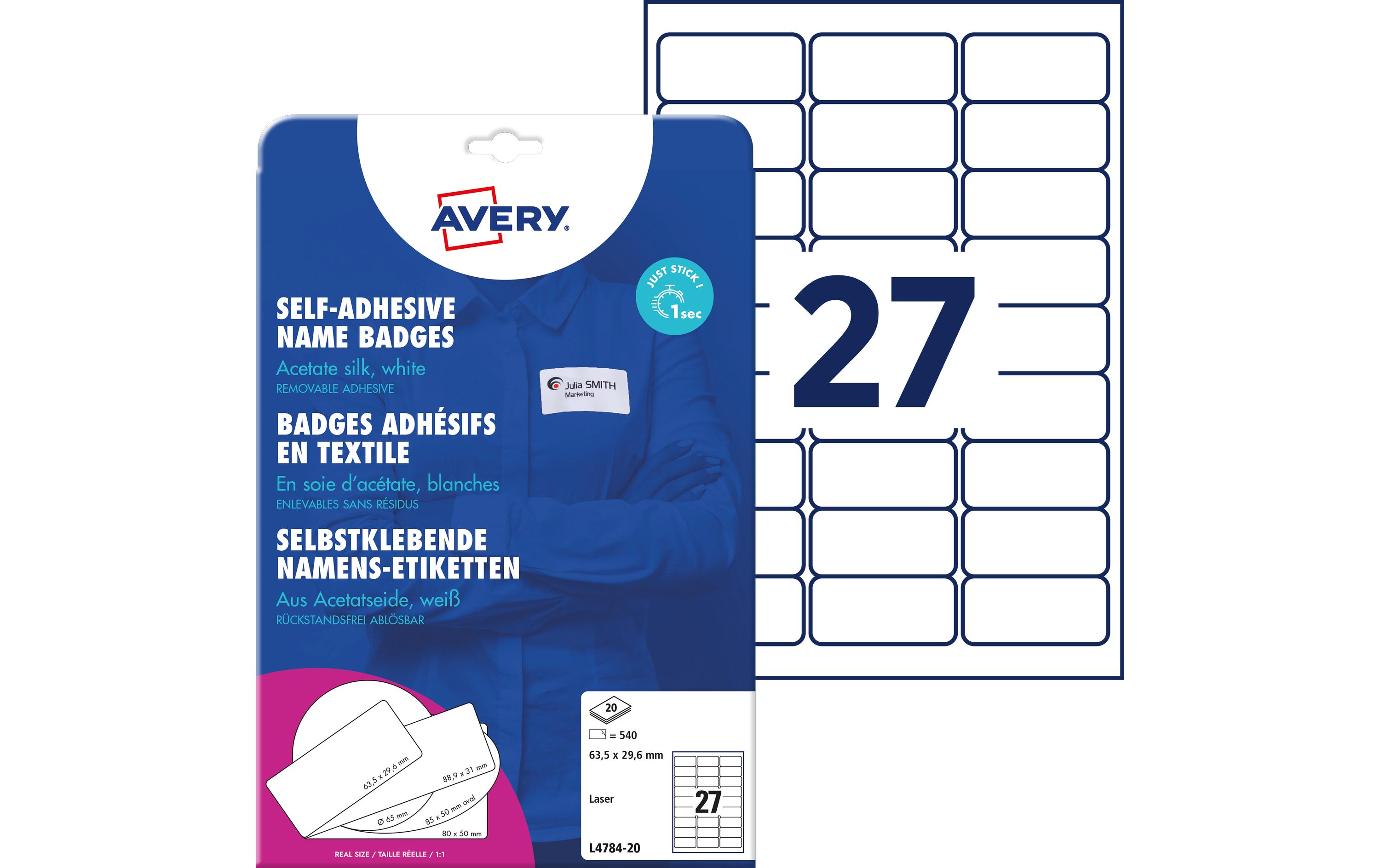 Namensetiketten L4784-20 63.5 x 29.6 mmWeisse Namens-Etiketten aus Acetatseide