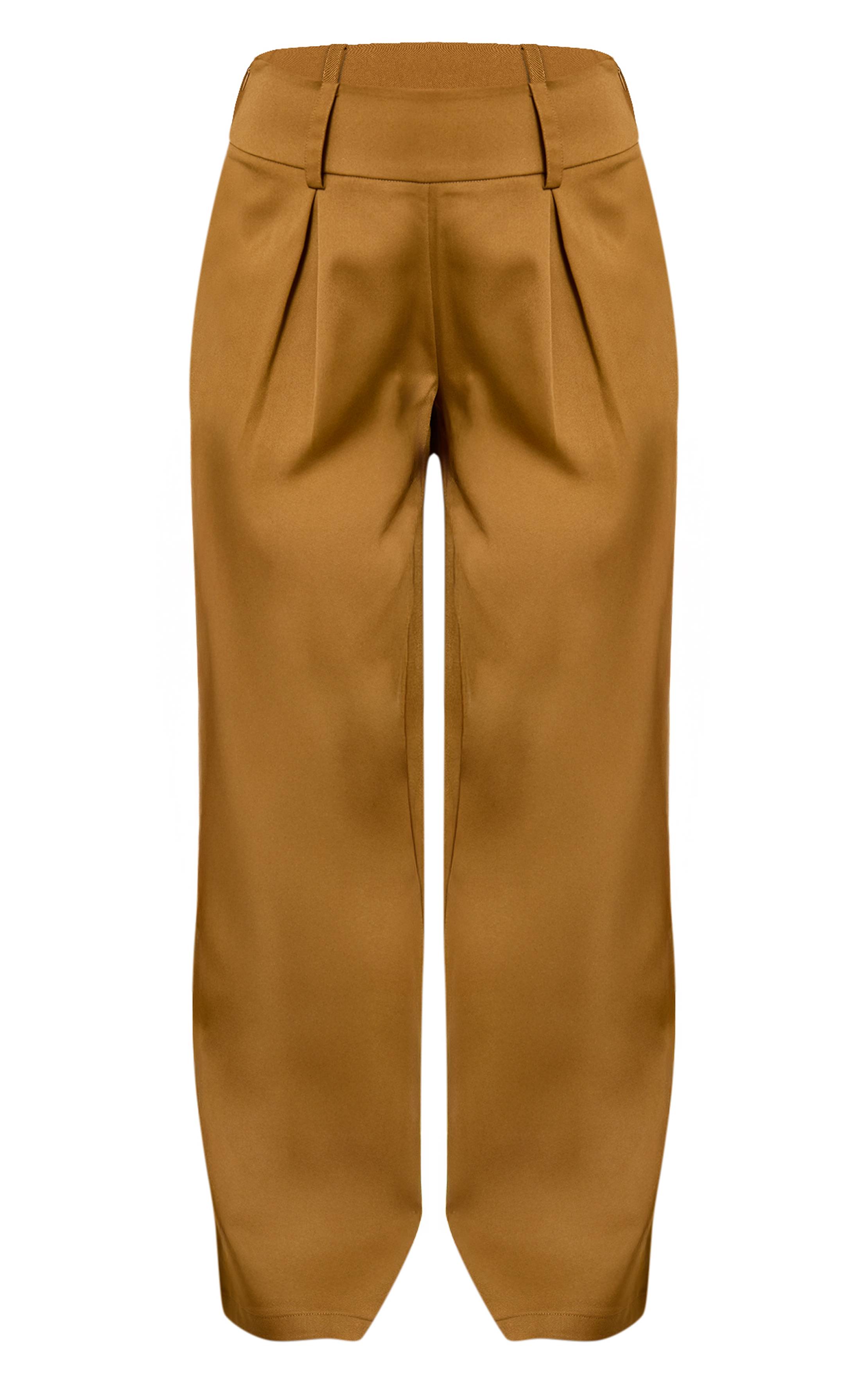 Vert Olive Foncé Pantalon Large Plissé En Tissu Tissé Ajusté