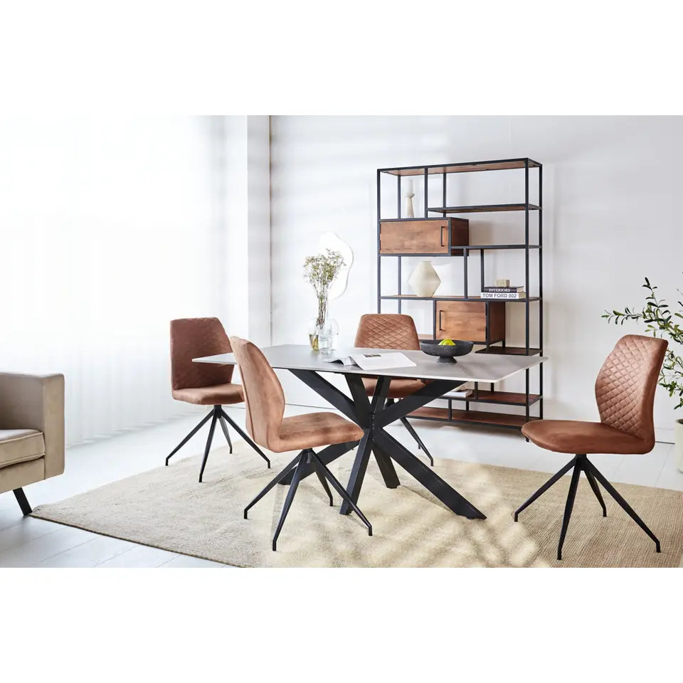 Eettafel Edin 170x90 cm marmerlook grijs - Stoneware - Grijs