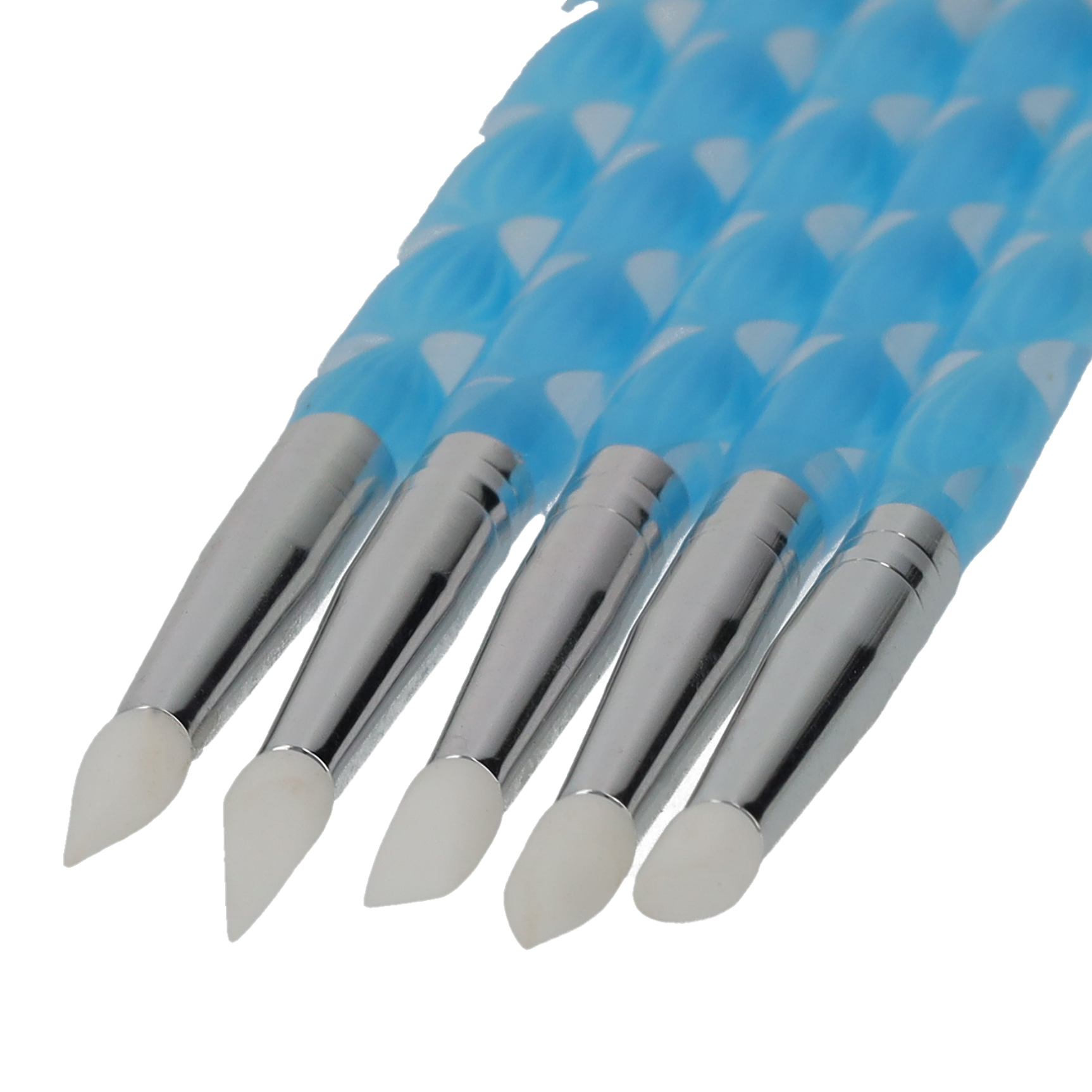(5-tlg. Set) 2in1Nail Art Nageldesign Dekorier Stift Doppelseitig Color Shaper Silikonpinsel für UV Farbgel - Blau