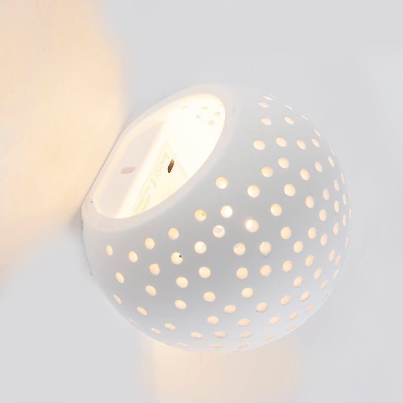 Vintage bolvormige wandlamp in wit gips - Blur