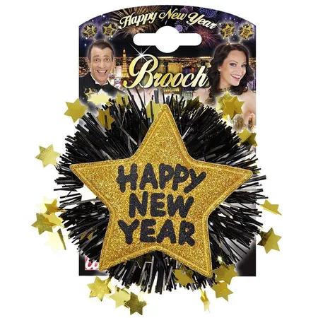 Widmann Brosche Happy New Year, schwarz / gold, 12 cm