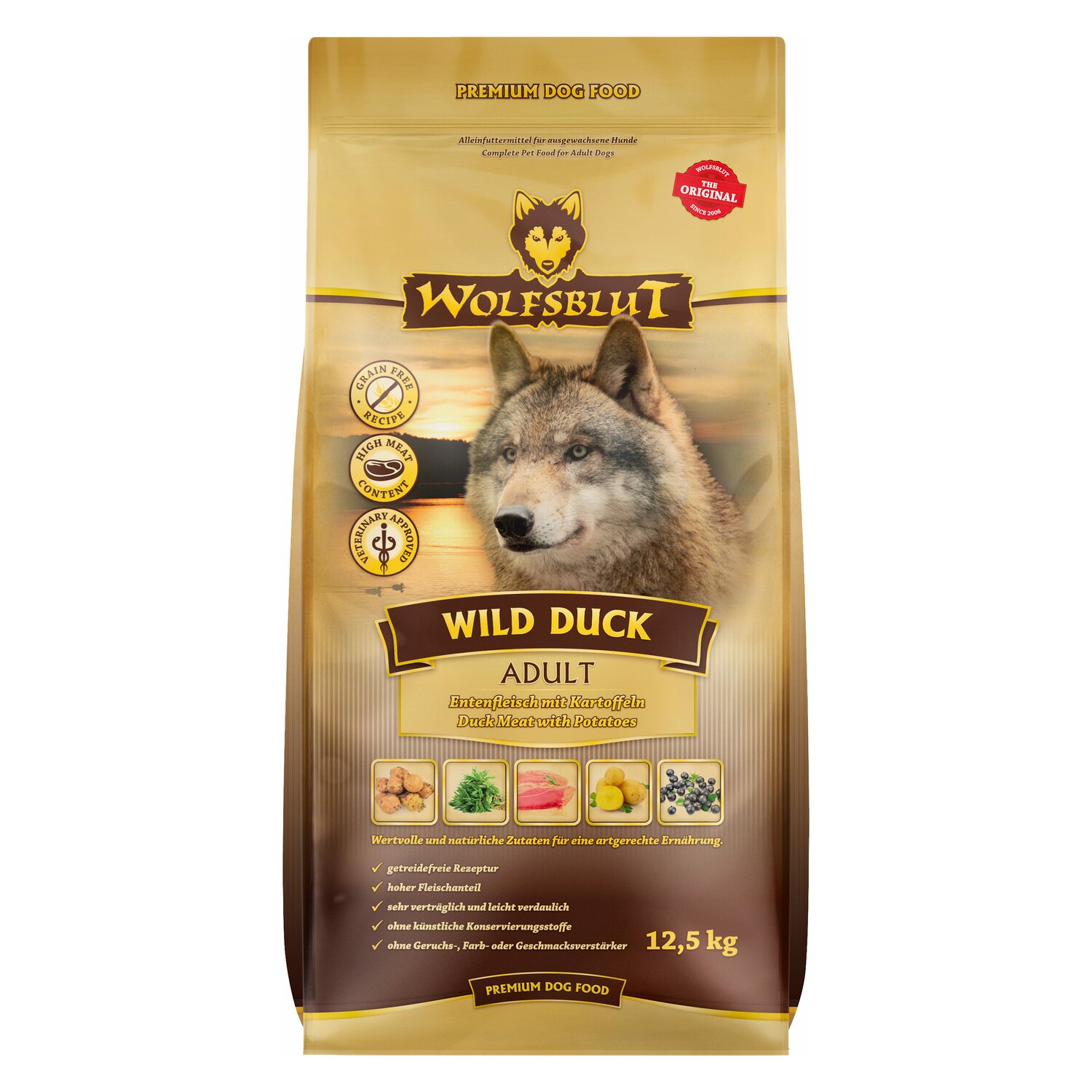 WOLFSBLUT Trockenfutter Adult Wild Duck - 12.5kg - Ente