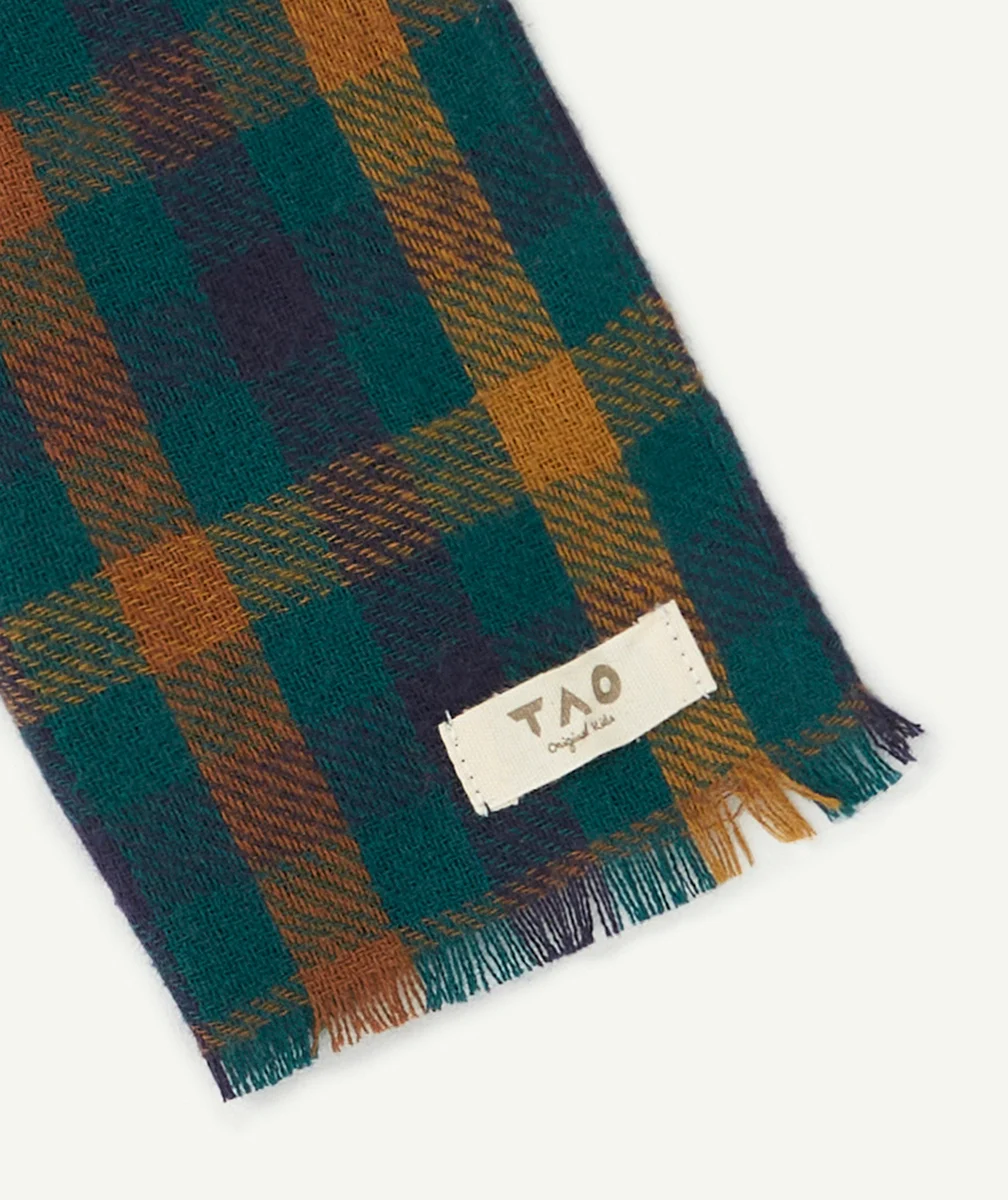 FOULARD GARÇON EN FIBRES RECYCLÉES À CARREAUX VERT ET CAMEL