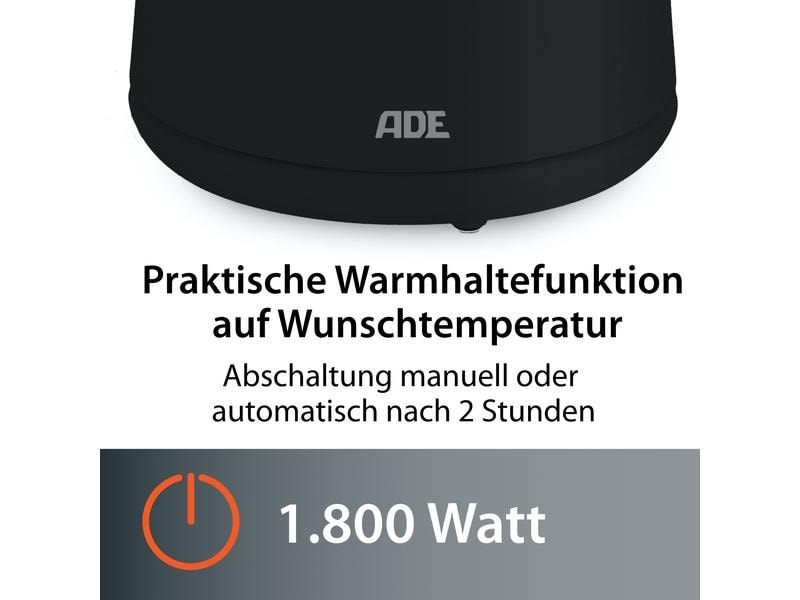 ADE Wasserkocher KG2100-2 1.5 l, Schwarz Wasserkocher mit Temperatureinstellung