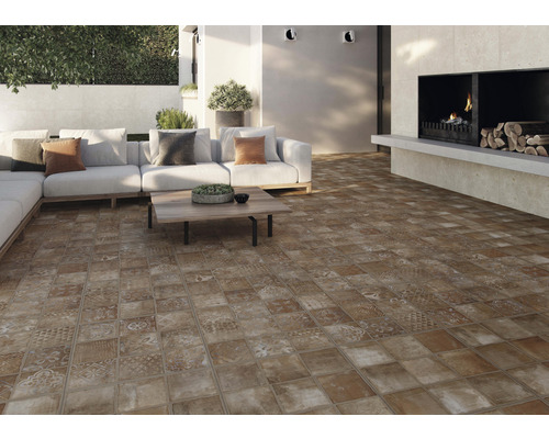 Porseleinen terrastegel Smartgrip Cotto decor 2 gerectificeerde rand 595 x 595 x 20 mm