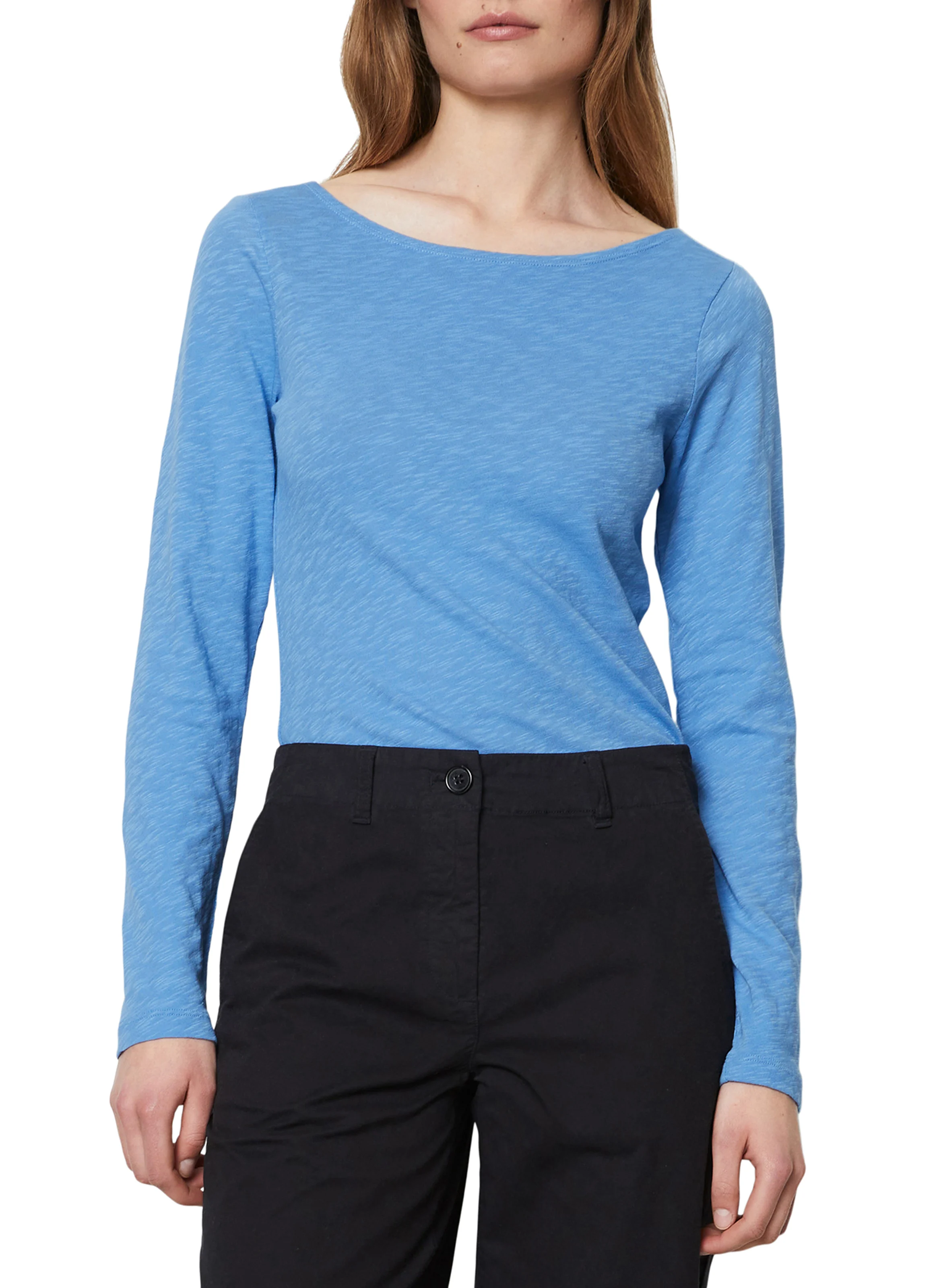Tee-shirt droit col bateau en coton bio | Bleu