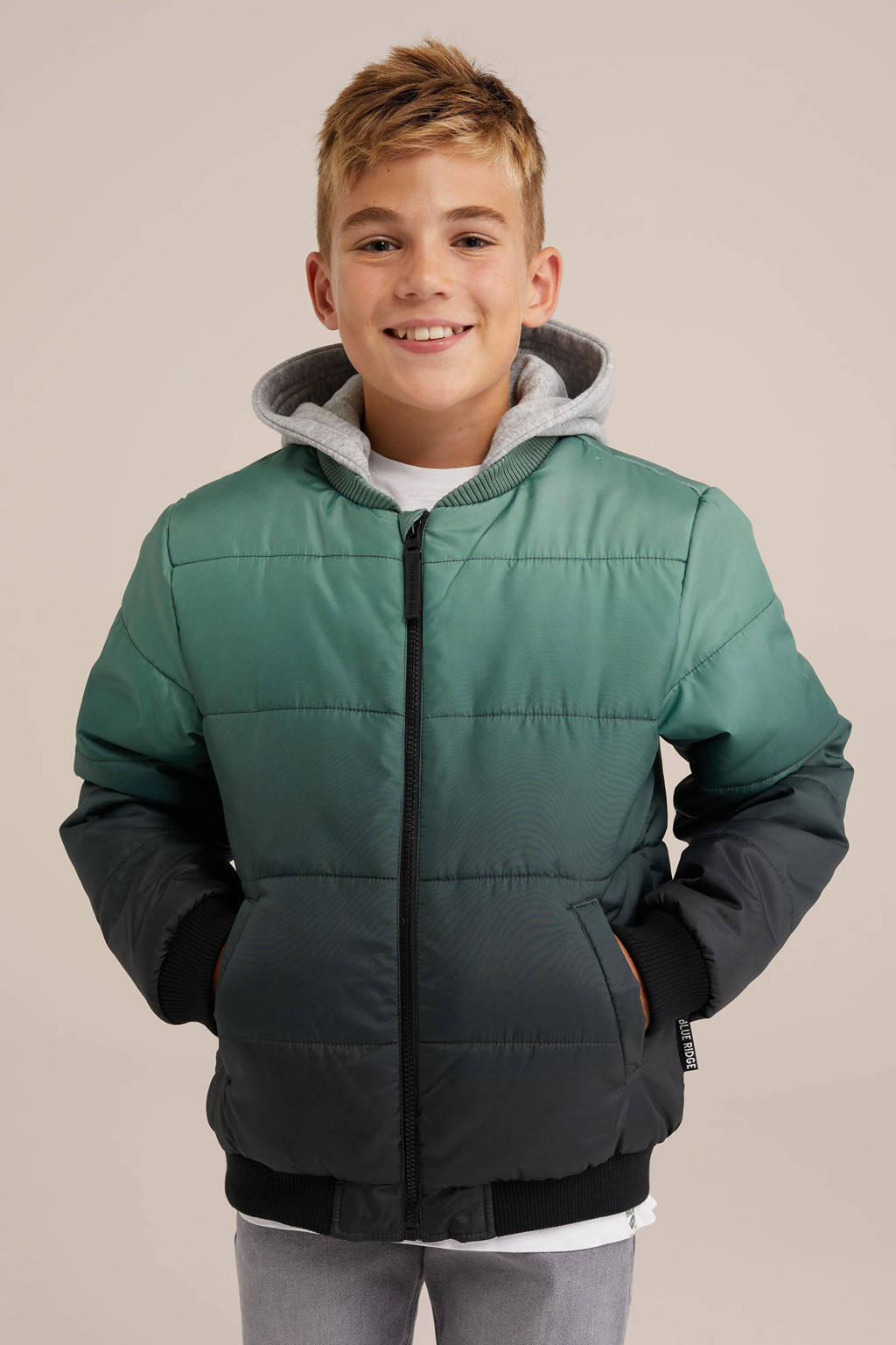 WE Fashion dip-dye gewatteerde winterjas zwart/groen/grijs