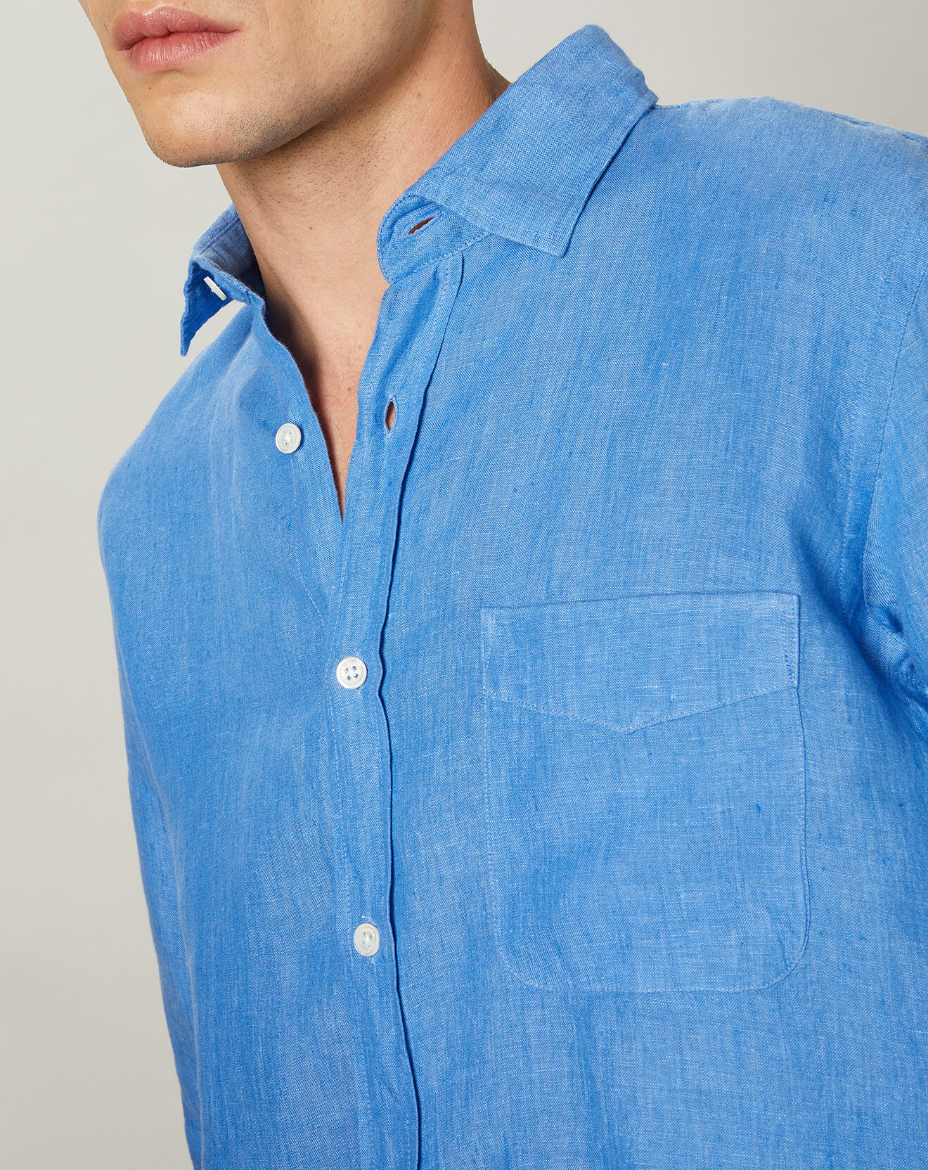 Hartford Chemise slim 100% Lin Storm azur