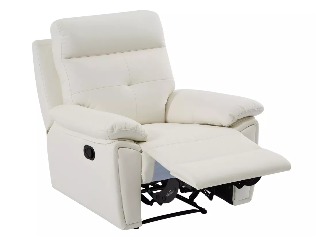 Canapé 3 places et fauteuil relax en cuir blanc VINETA