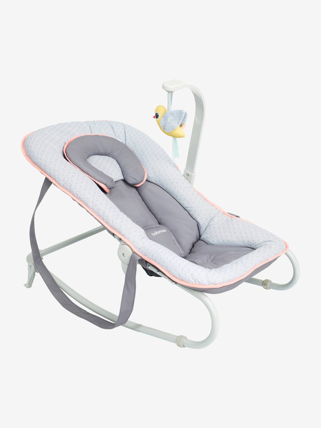 Cadeira de balanço BABYMOOV Graphik com arco de atividades. Estampa azul clara.