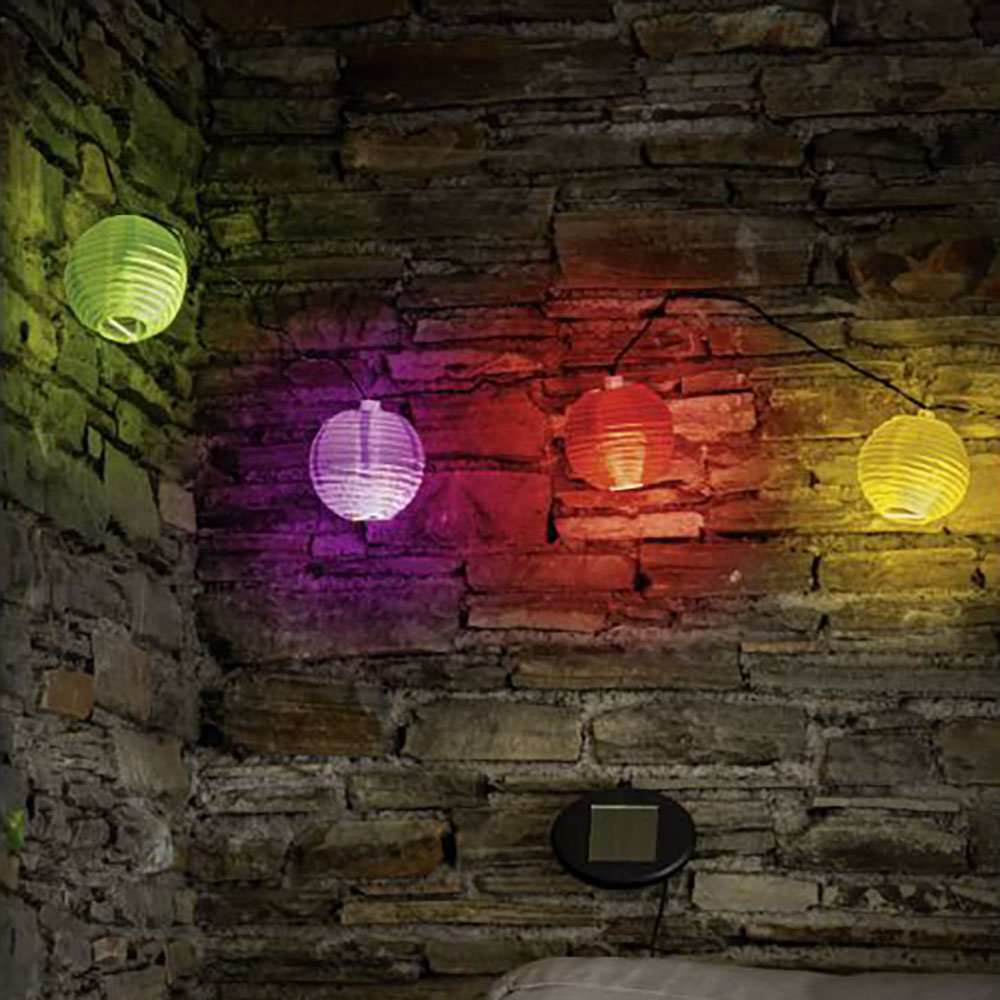LED Solarleuchte, Lichterkette, Erdspieß, 10x Lampions, L 430 cm