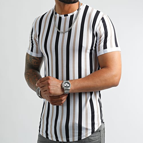 Tee Shirt Oversize A Rayures 2495 Noir Blanc Beige