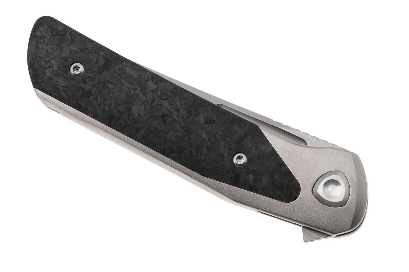 Liong Mah Warrior 3 Bead Blasted Böhler M390, Titanium Marbled Carbonfiber Inlay, zakmes