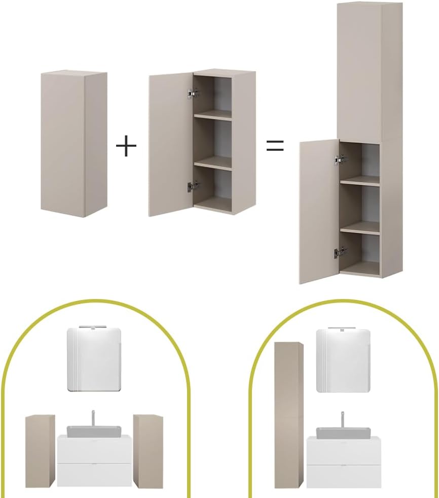 Lomadox Badezimmer Badmöbel Set 3-teilig mit 80 cm Waschtisch in Kaschmir matt, DURANGO-56, inkl. Keramikwaschbecken & LED-Spiegel