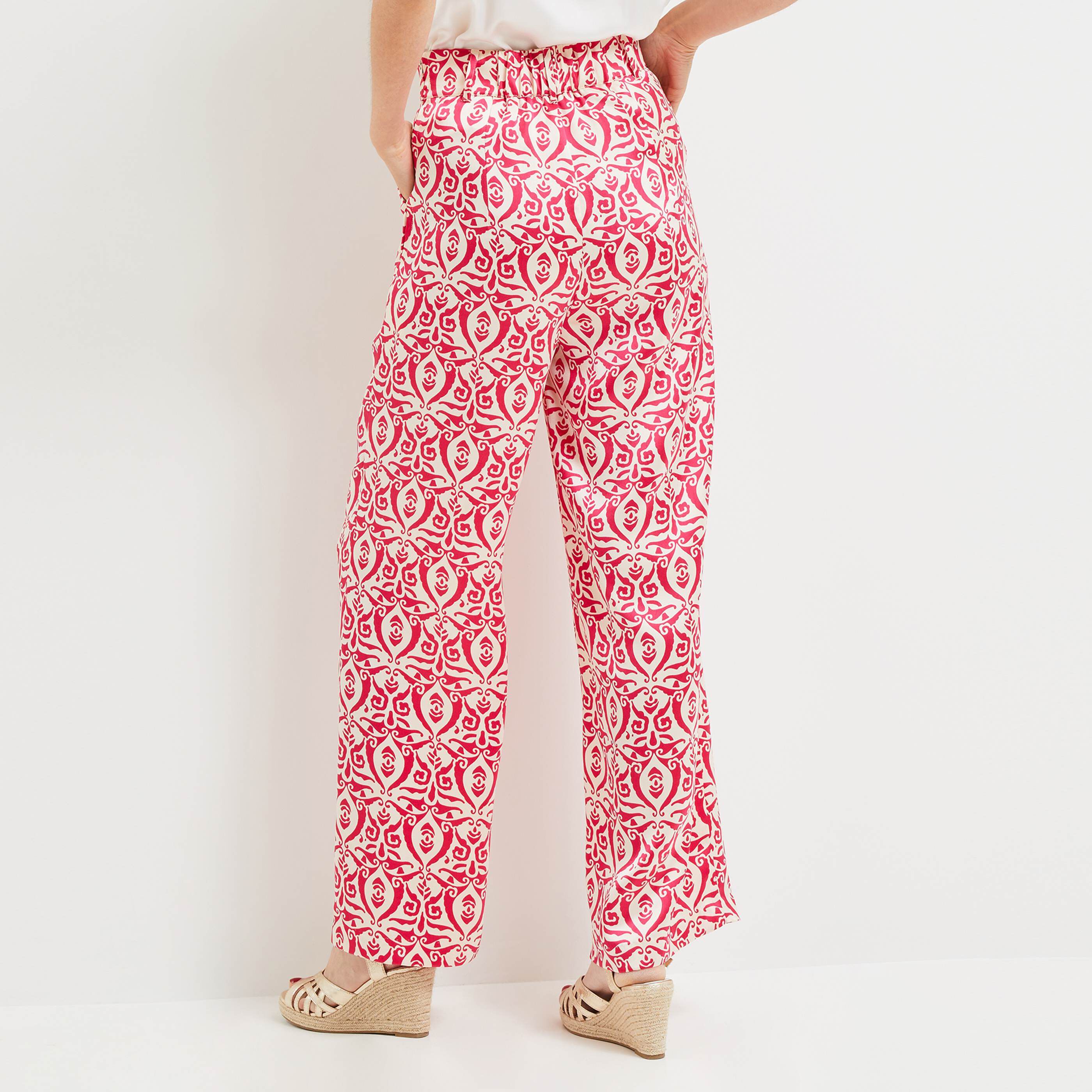 Pantalon satin imprimé femme - ROSE