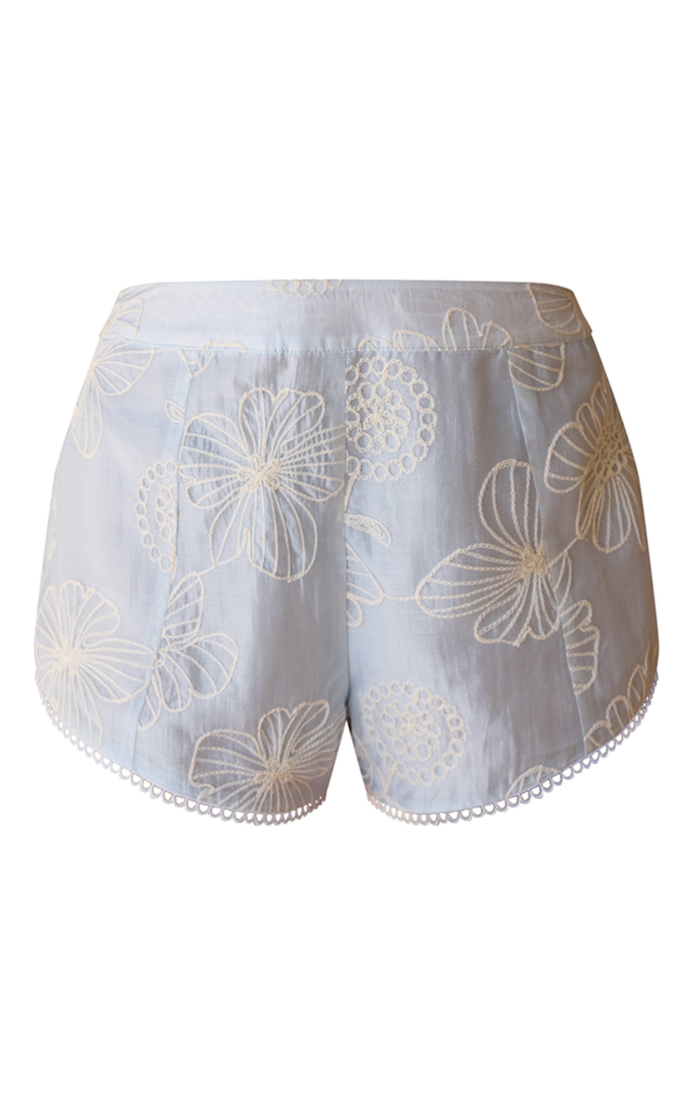 Bleu Pâle Ensemble Short Taille Haute Et Top À Broderies Florales