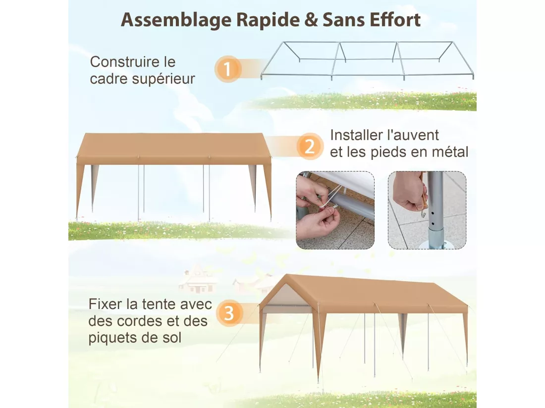 Abri de Voiture/Carport 3 x 6 m - Cadre en Acier Galvanisé/Tente de Garage PE 160g/㎡ Tente de Réception/Tonnelle Extérieure