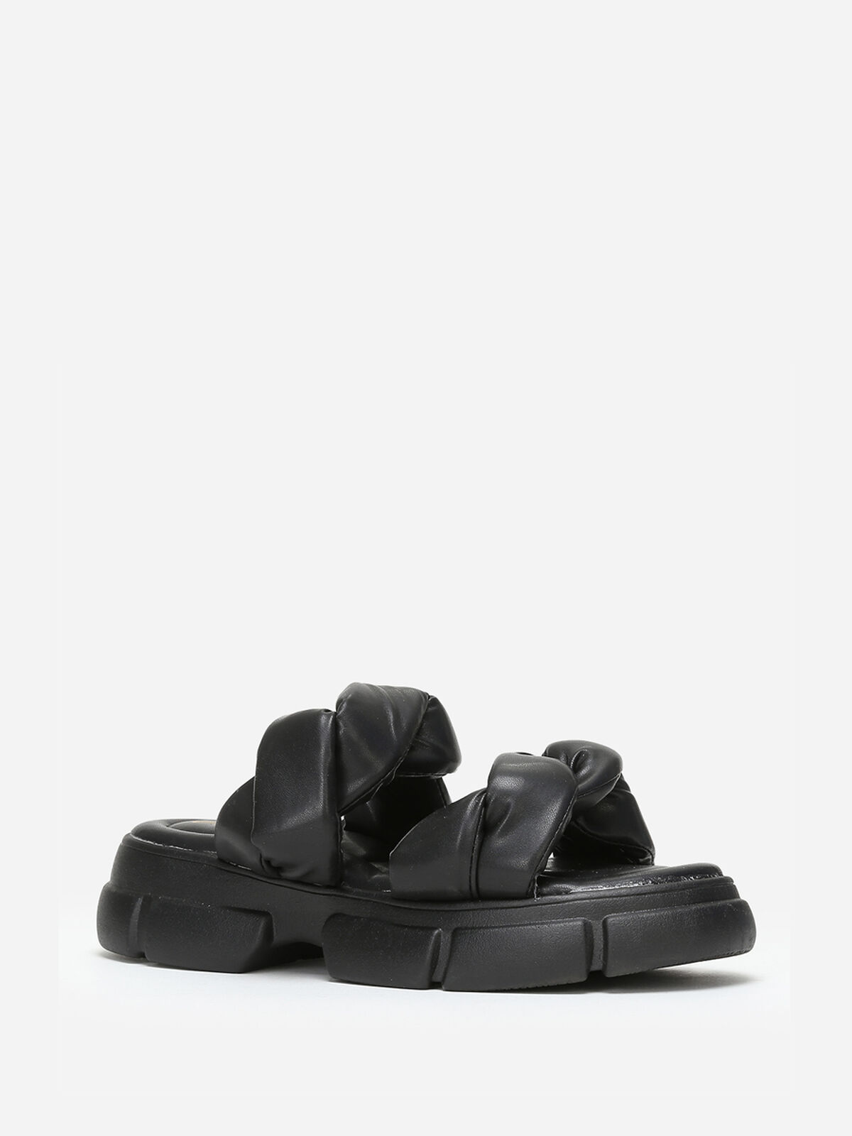 Mules crantées à brides matelassées- Noir