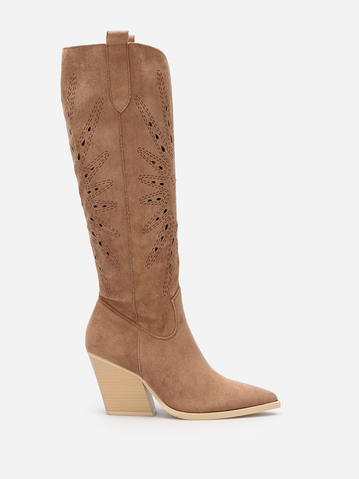 Bottes santiags en suédine ajourée- Camel