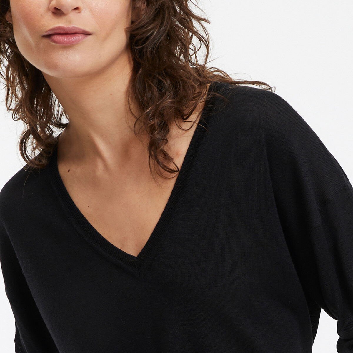 COLEÇÕES LA REDOUTE<br>Suéter com decote em V em malha fina
