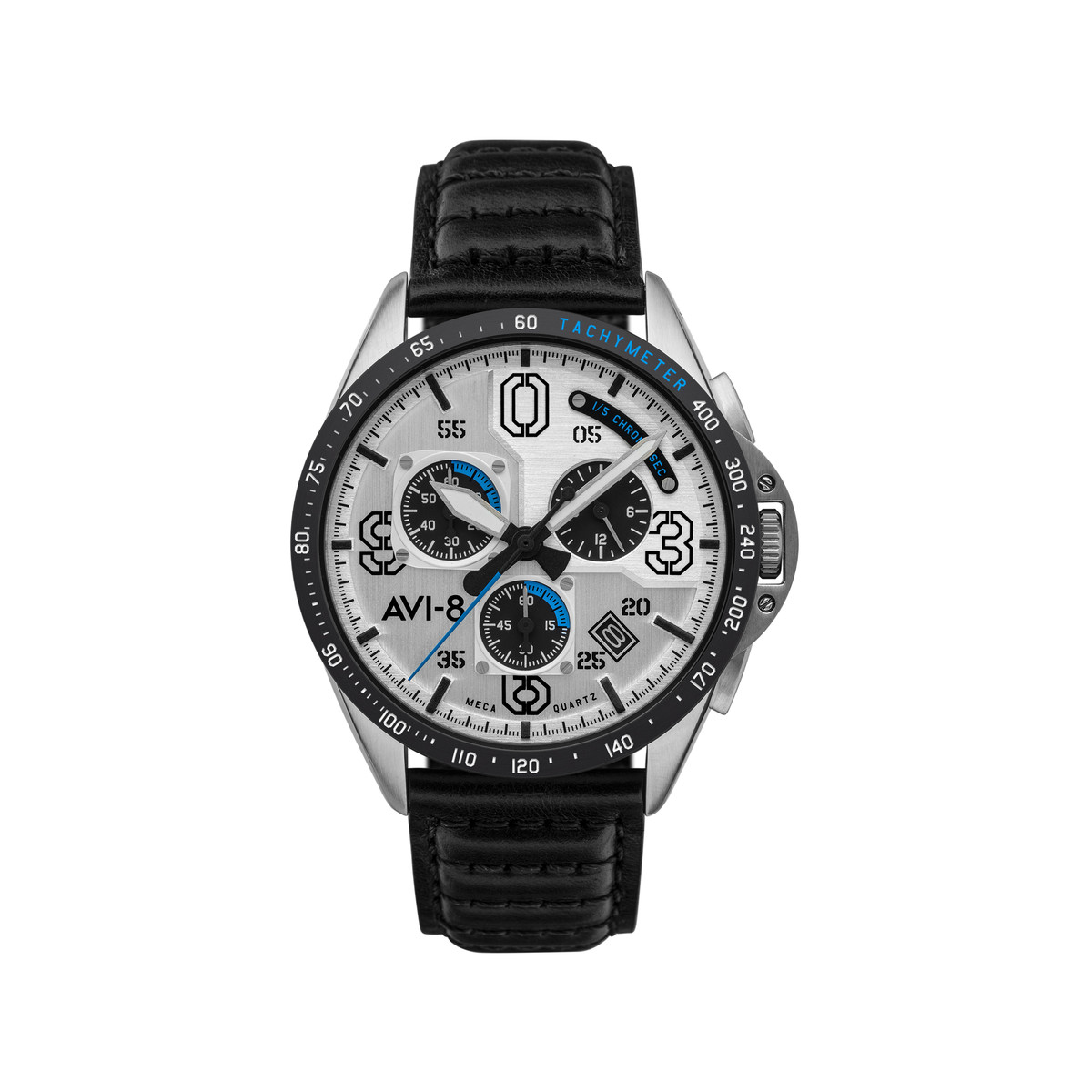 Montre AVI-8 homme chronographe acier cuir noir
