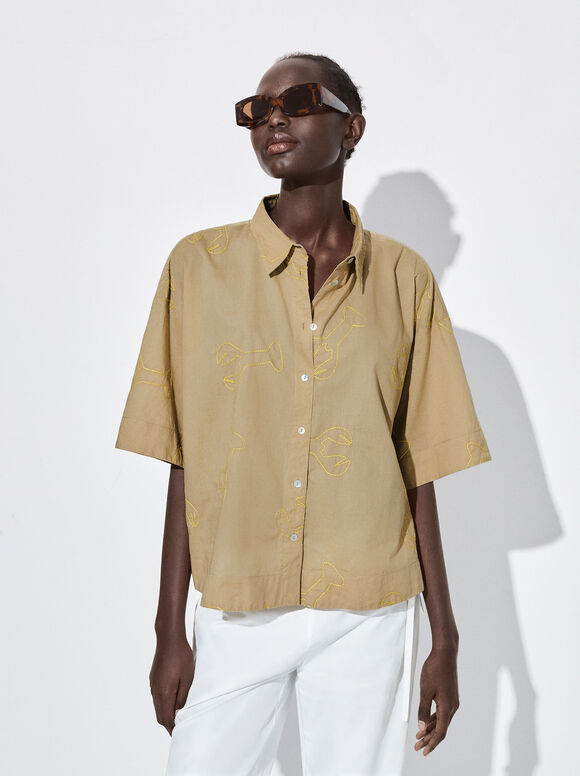 Camisa de algodão com bordado - Verde