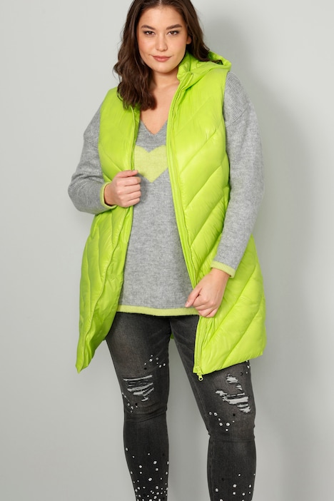 Long-Steppweste, Straight Fit, shiny Stepp, Kapuze, 2-Wege-Zipper