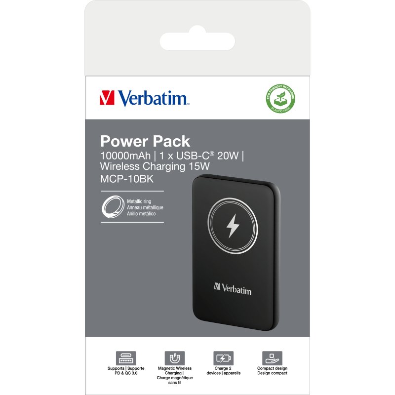 Verbatim Charge 'n' Go Lithium Polymère (LiPo) 10000 mAh Recharge sans fil Noir