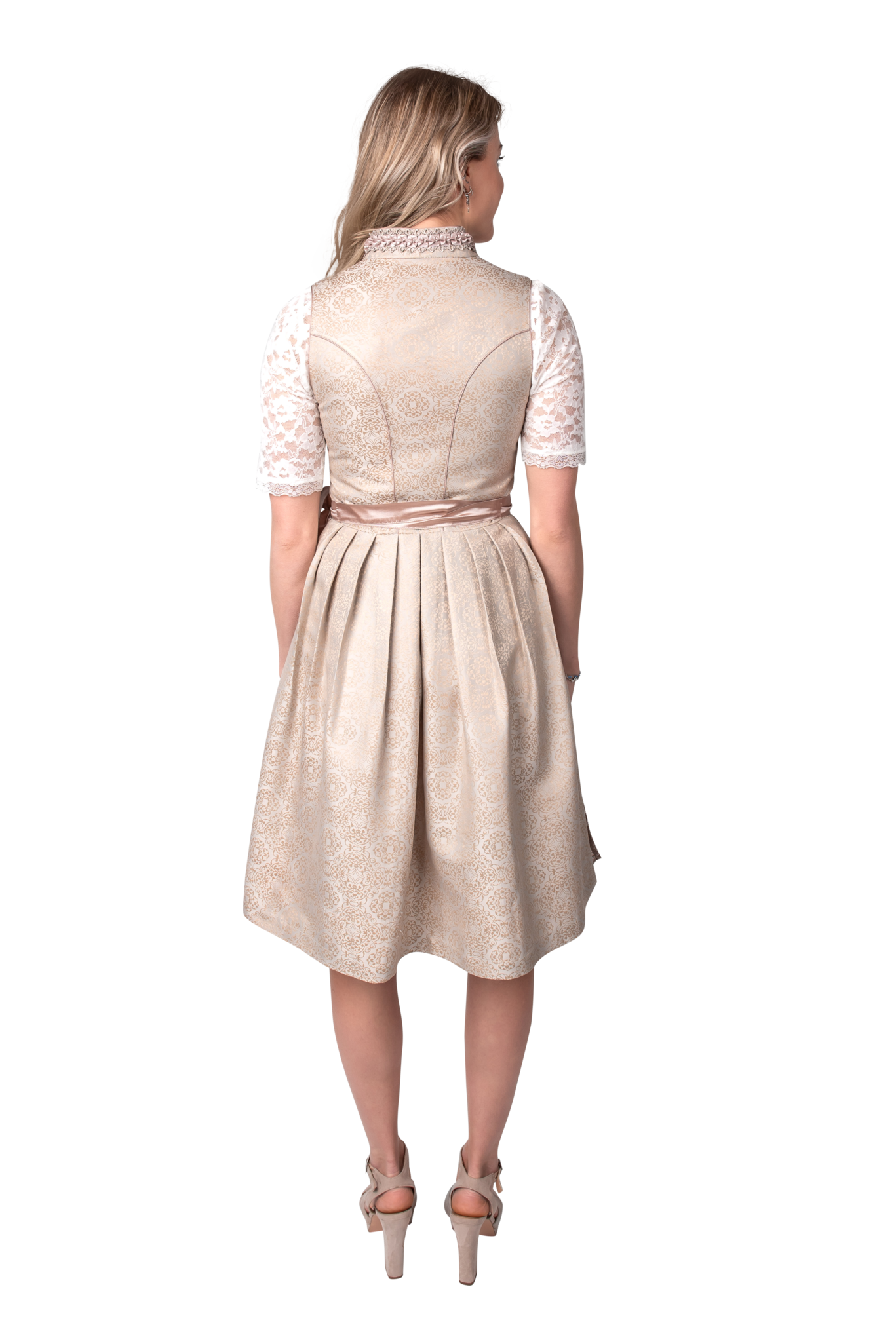 Roze Wit Creme Dirndl Jurk Oktoberfest Dames Jaquard