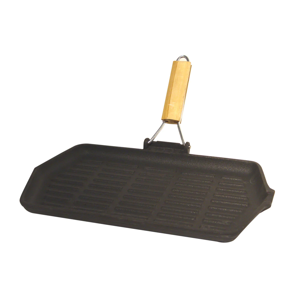 Grill rectangulaire fonte 33,5 x 19,5 cm - manche rétractable Baumalu
