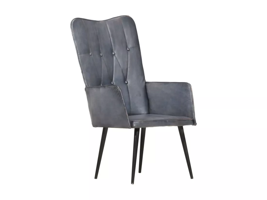 Chaise à oreilles Gris Cuir véritable