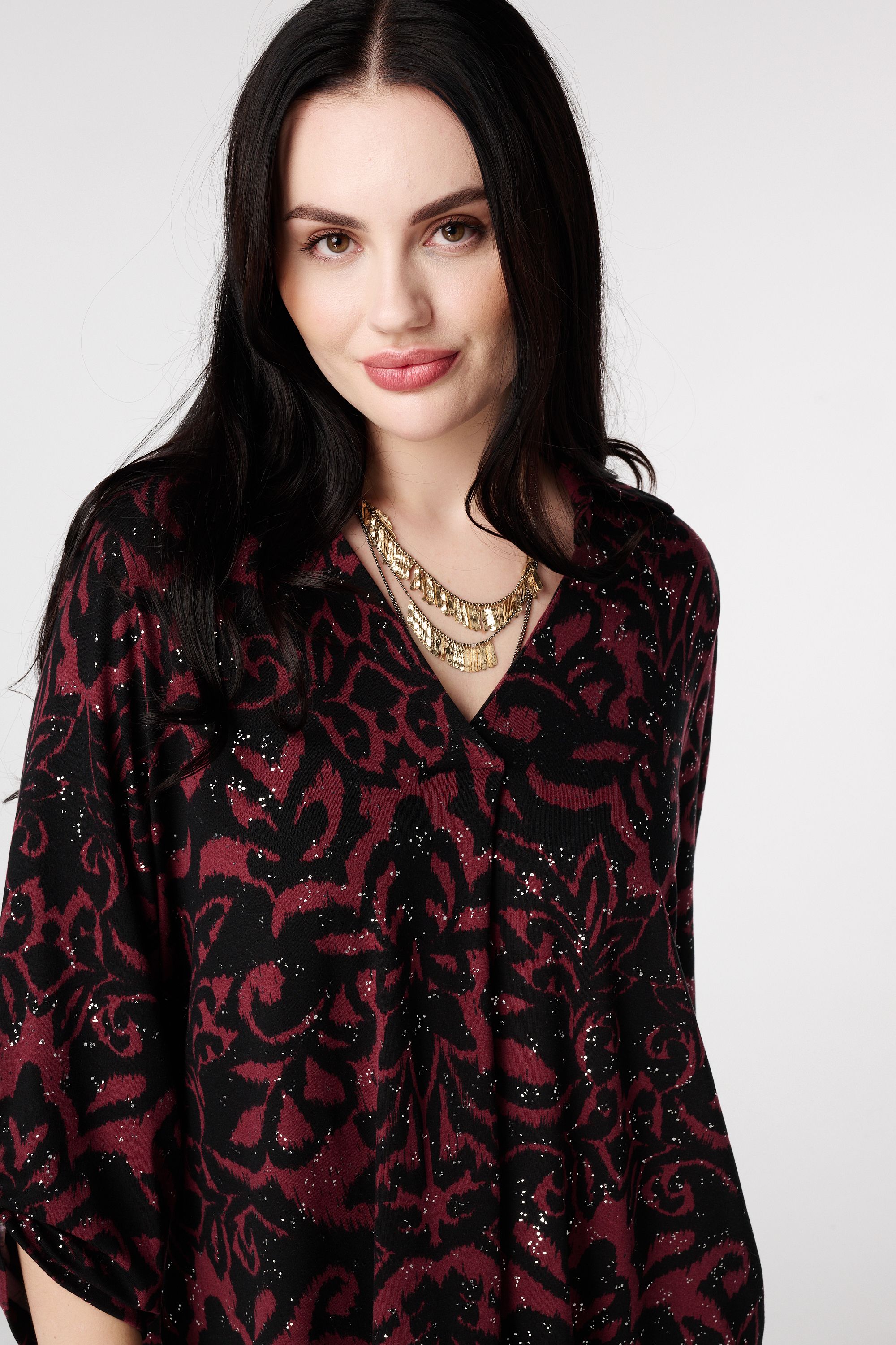 Top met stretch en foil print Multi Red