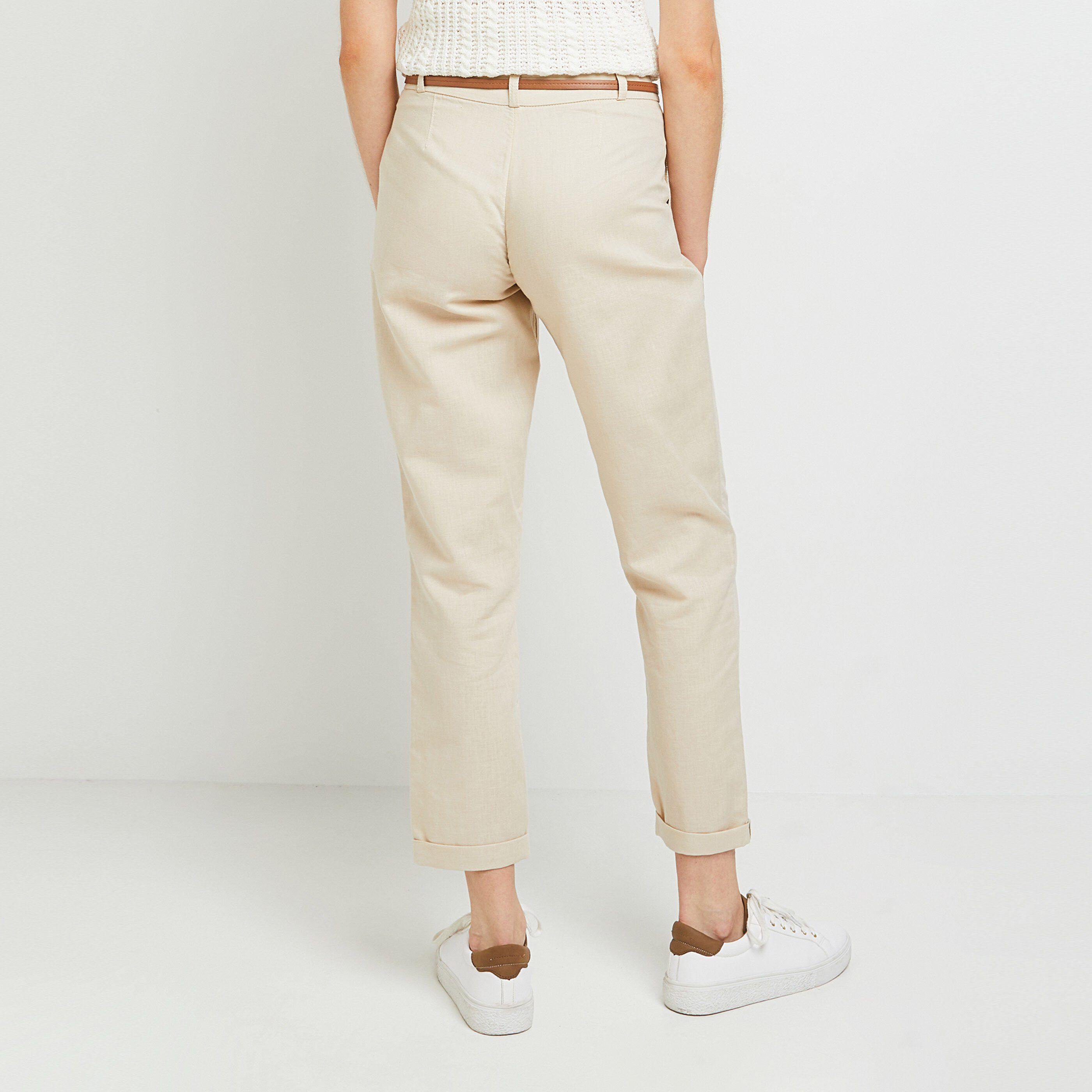 Chino lin mélangé femme - BEIGE