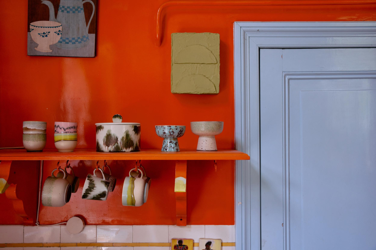 HKliving 70's Ceramic koffiekop set van 4 java