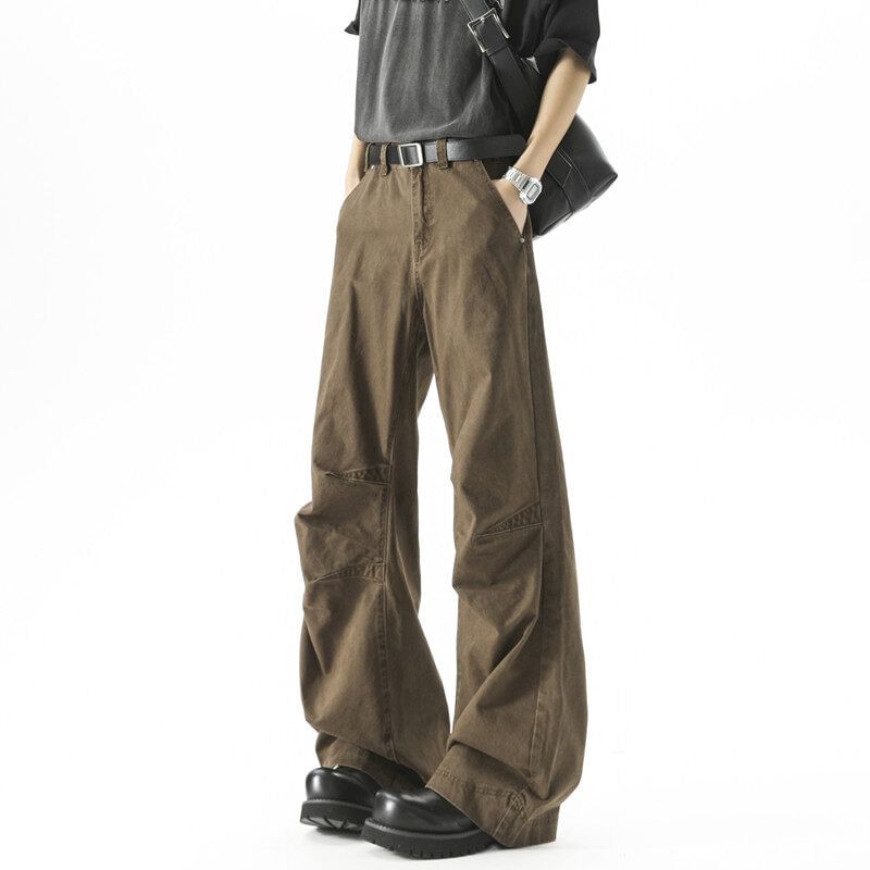 Derbundy - Mid Rise Washed Wide Leg Pants
