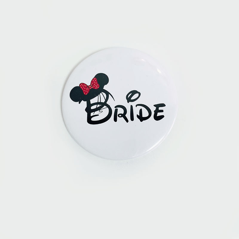 (6er Set) Deko Button Team Bride / Bride To Be Pin Accessoire Junggesellinnenabschied Brosche - Rosa / Weiss / Schwarz