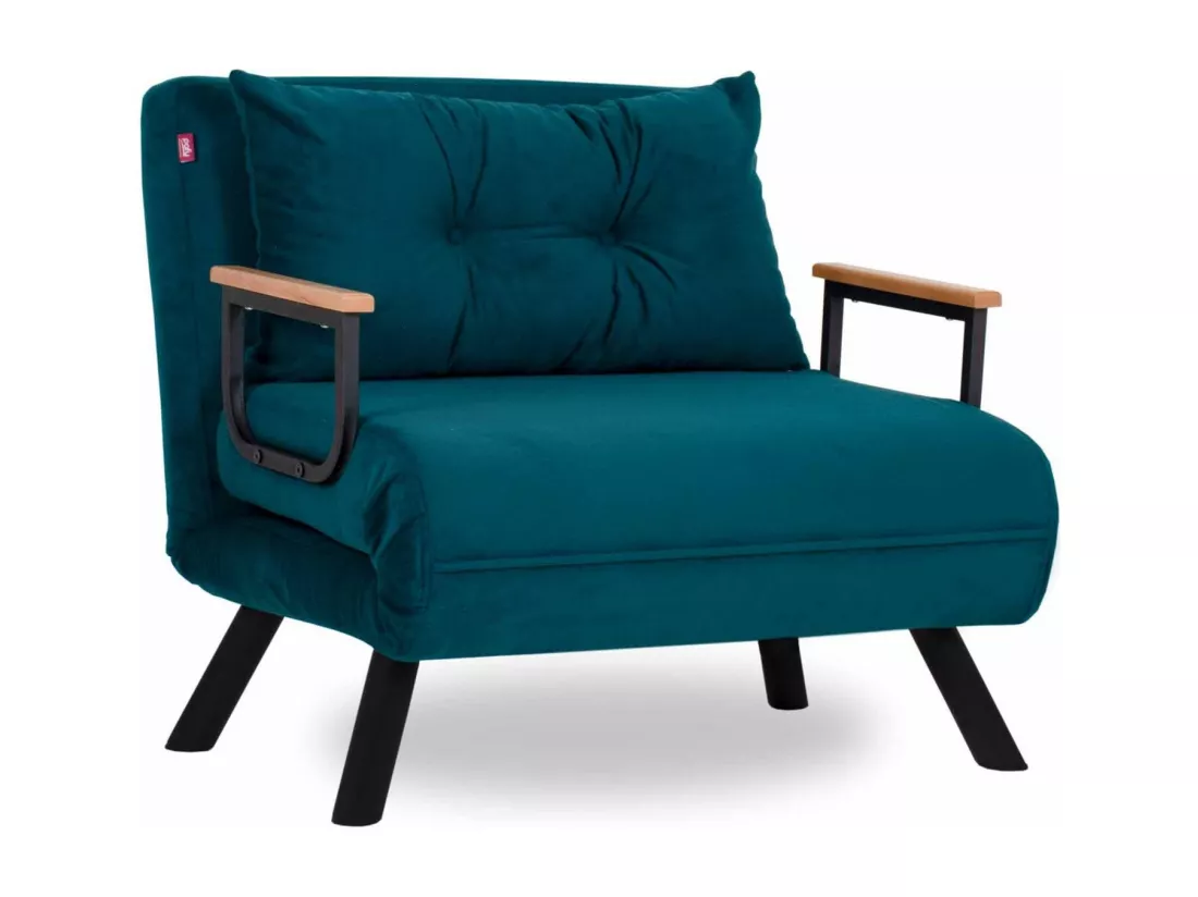 Fauteuil convertible tissu Sylvano-Couleur Bleu canard-1 place fauteuil