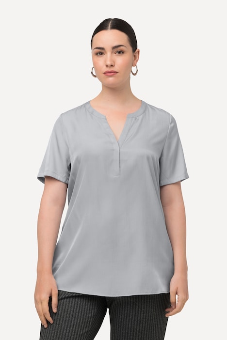 Bluse, Satin, Tunika-Ausschnitt, Halbarm