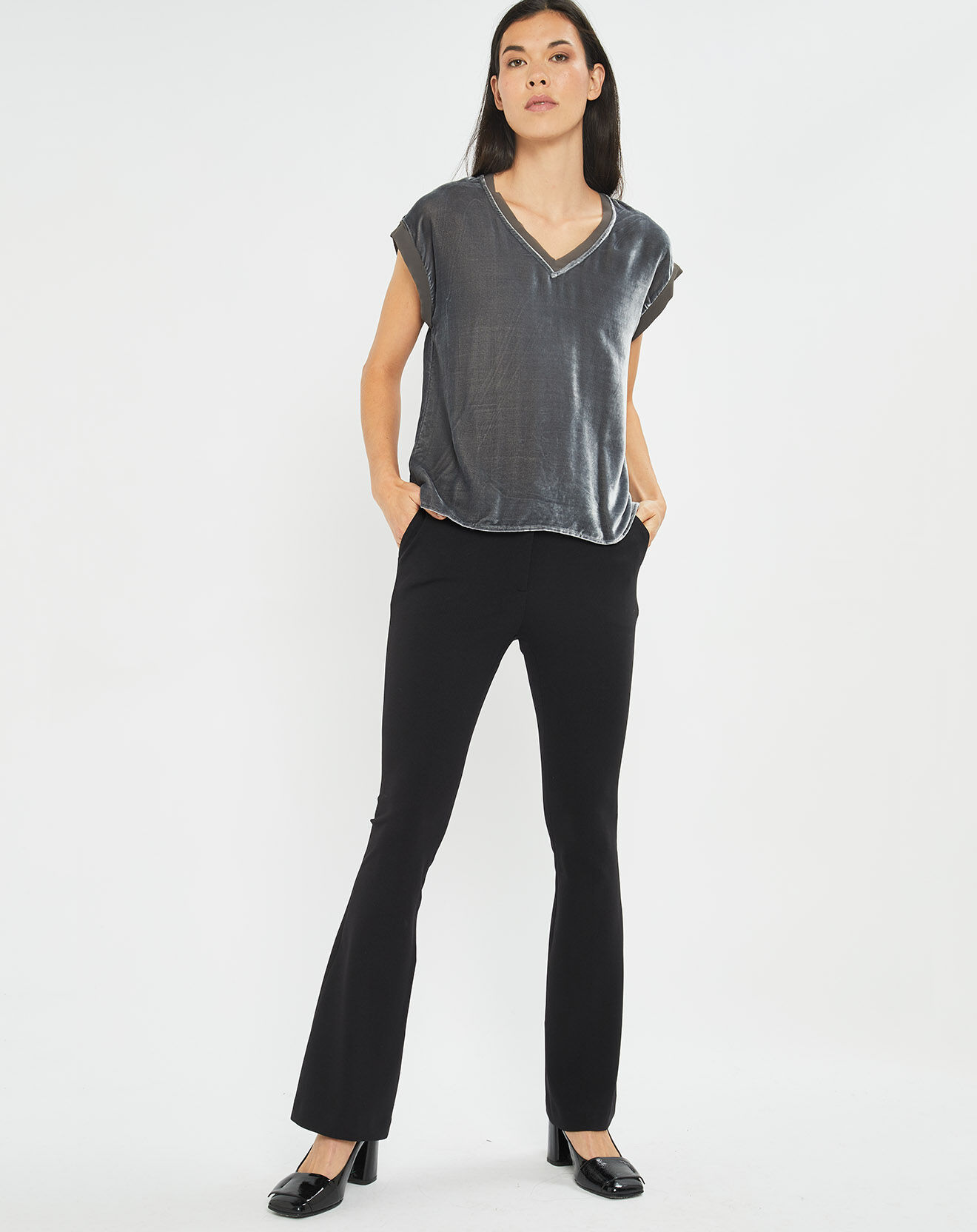 Lauren Vidal Top en Velours Basal gris