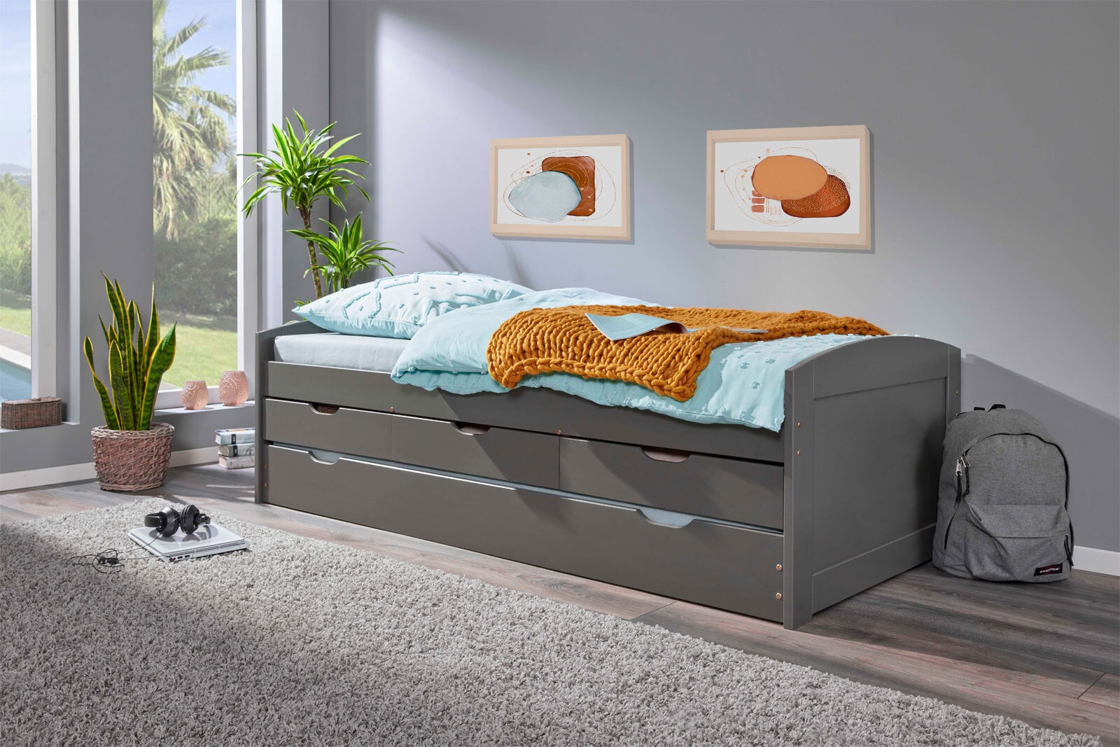 Stauraum-/Funktionsbett ANDRE90 x 200 cm grau