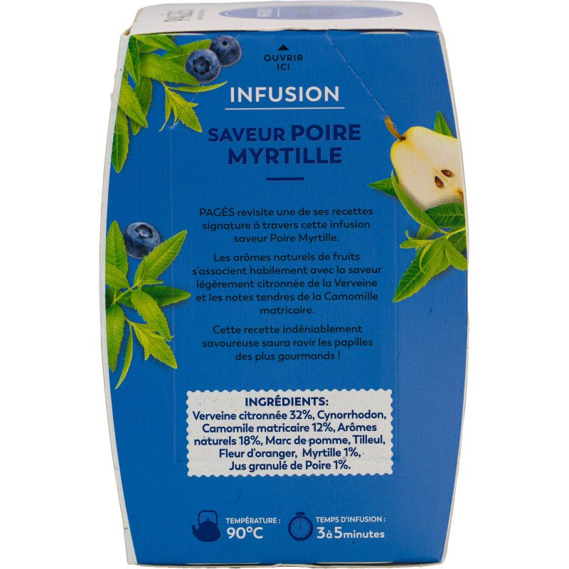 Infusion poire myrtille Pagès – Boîte de 20 sachets