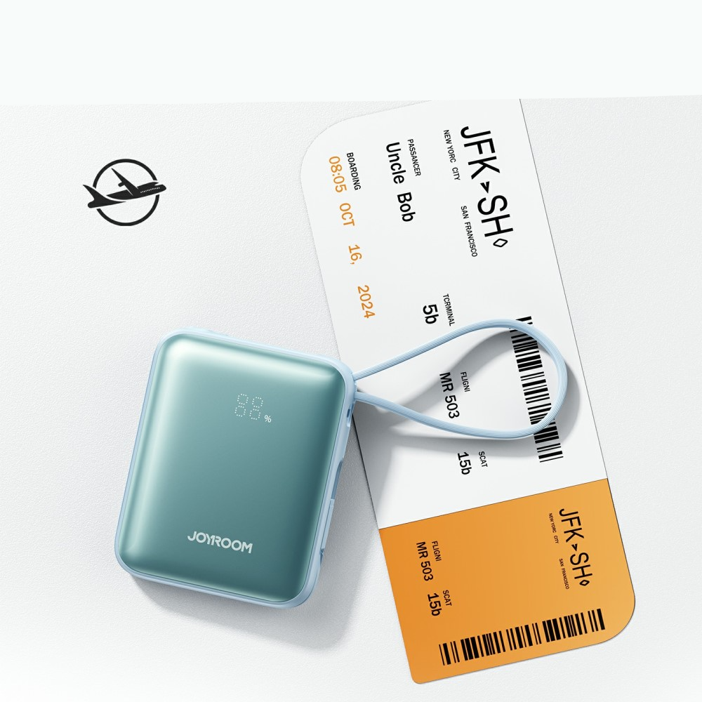 (22.5W) 10000mAh USB C Powerbank Power Delivery Ladegerät inkl. USB C / Lightning Ladekabel mit LED Anzeige (JR-PBF27) - Blau