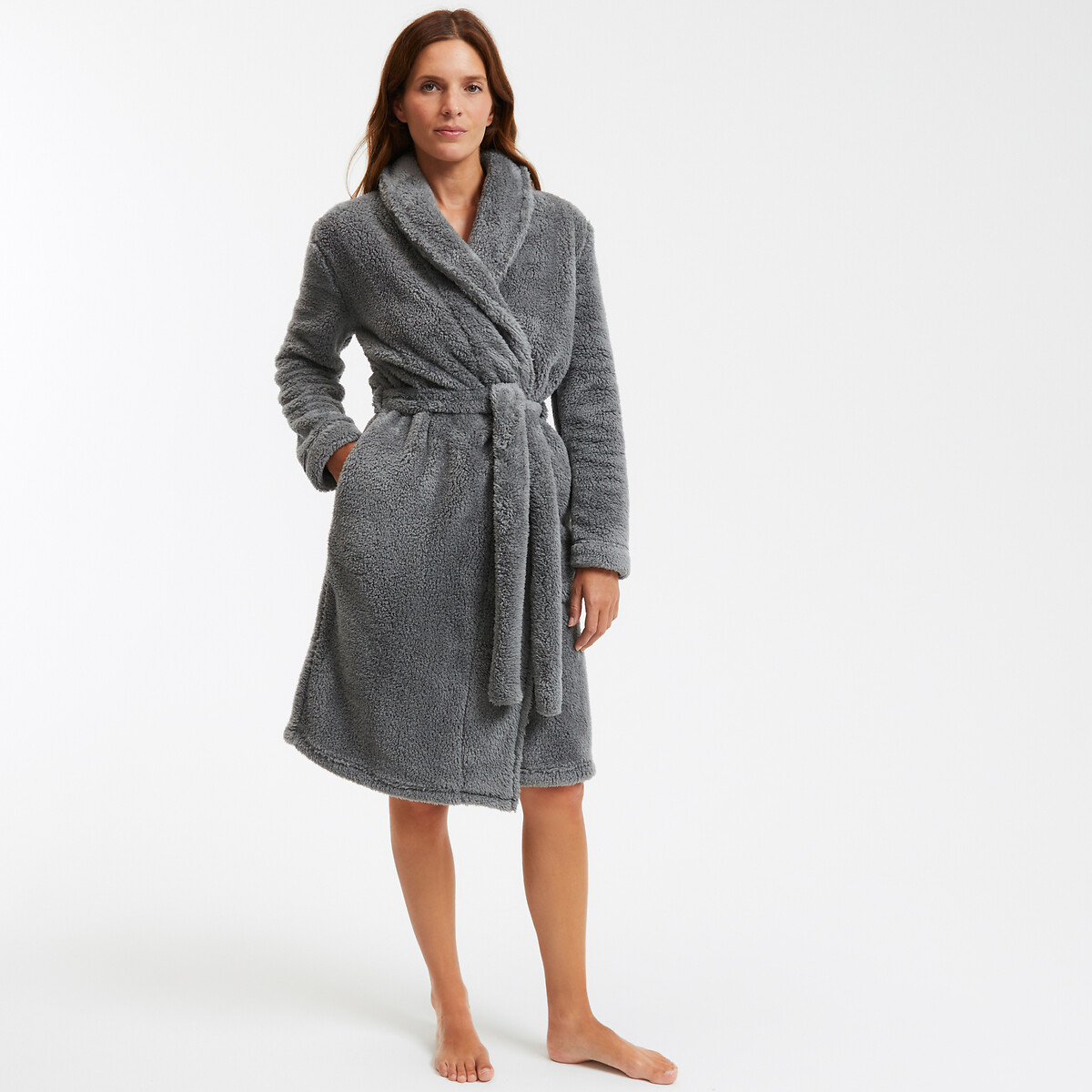 COLEÇÕES LA REDOUTE<br>Robe de vestir em fleece, gola xale